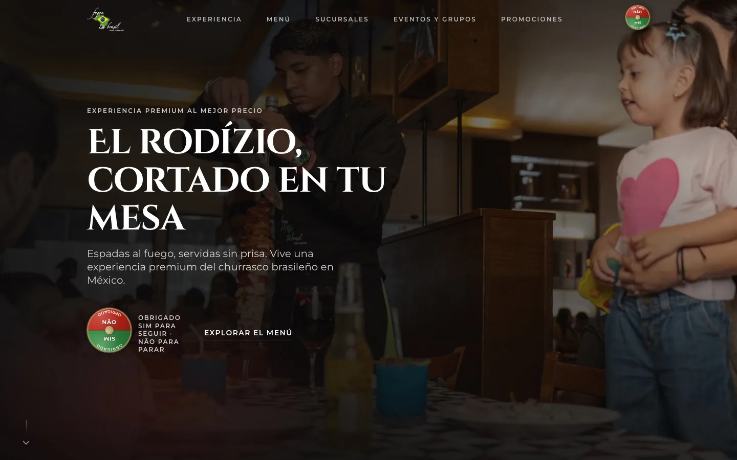 Página de inicio del sitio web de Fogón do Brasil