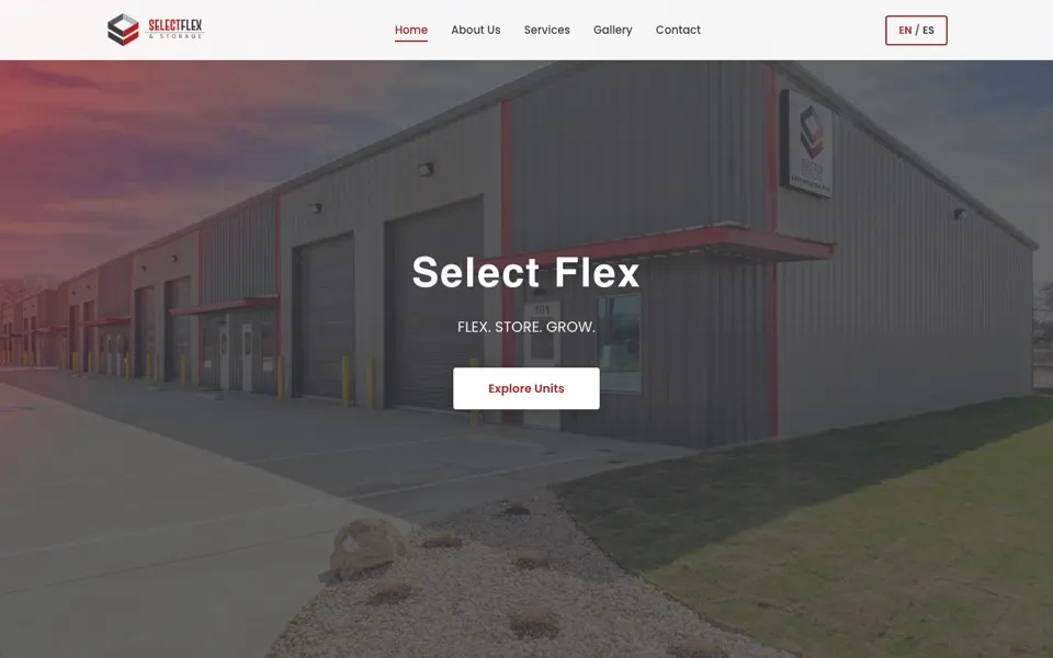Página de inicio del sitio web de Select Flex