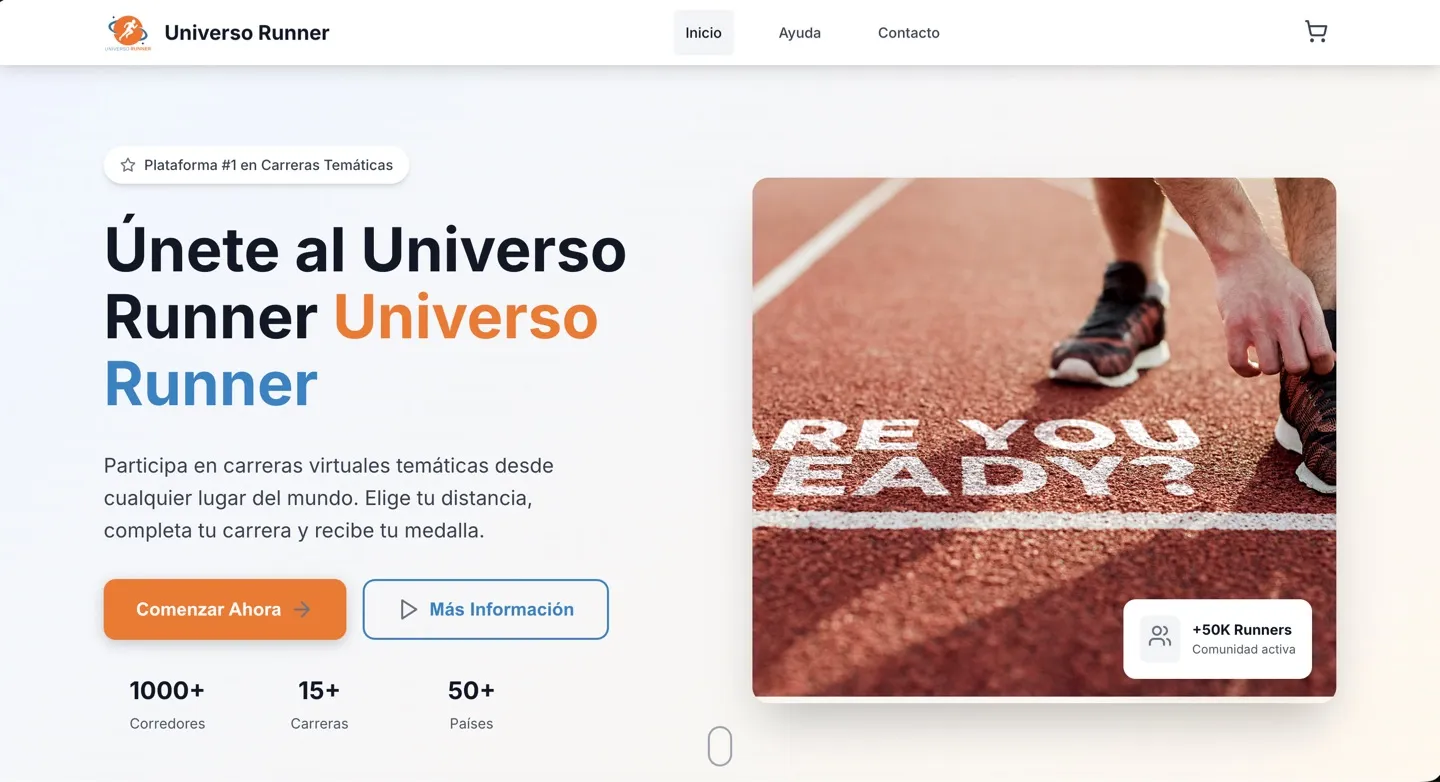 Página de inicio del sitio web de Universo Runner